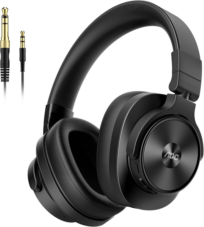 AOC Bluetooth Over Ear Headphones, Wireless Studio Monitor & Mixing DJ Headphones with 72H Playtime, Hi-Res, Built-in Mic, 3.5mm/6.35mm Wired Audio Jack for Guitar AMP, Podcast, PC Gaming - Black - Image 1